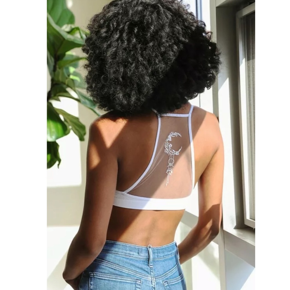 White Crescent Moon Dream Catcher Boho Bralette - Picture 3 of 7